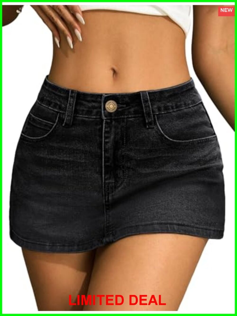 IWD Low Rise Denim Mini Skirt Jean Skort Built-in Shorts